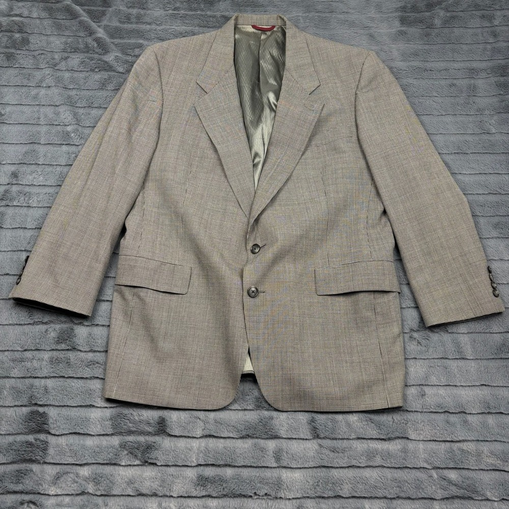 Hart Schaffner Marx Ariel Worsteds Wool Blazer 42R Houndstooth Sport Coat Gray